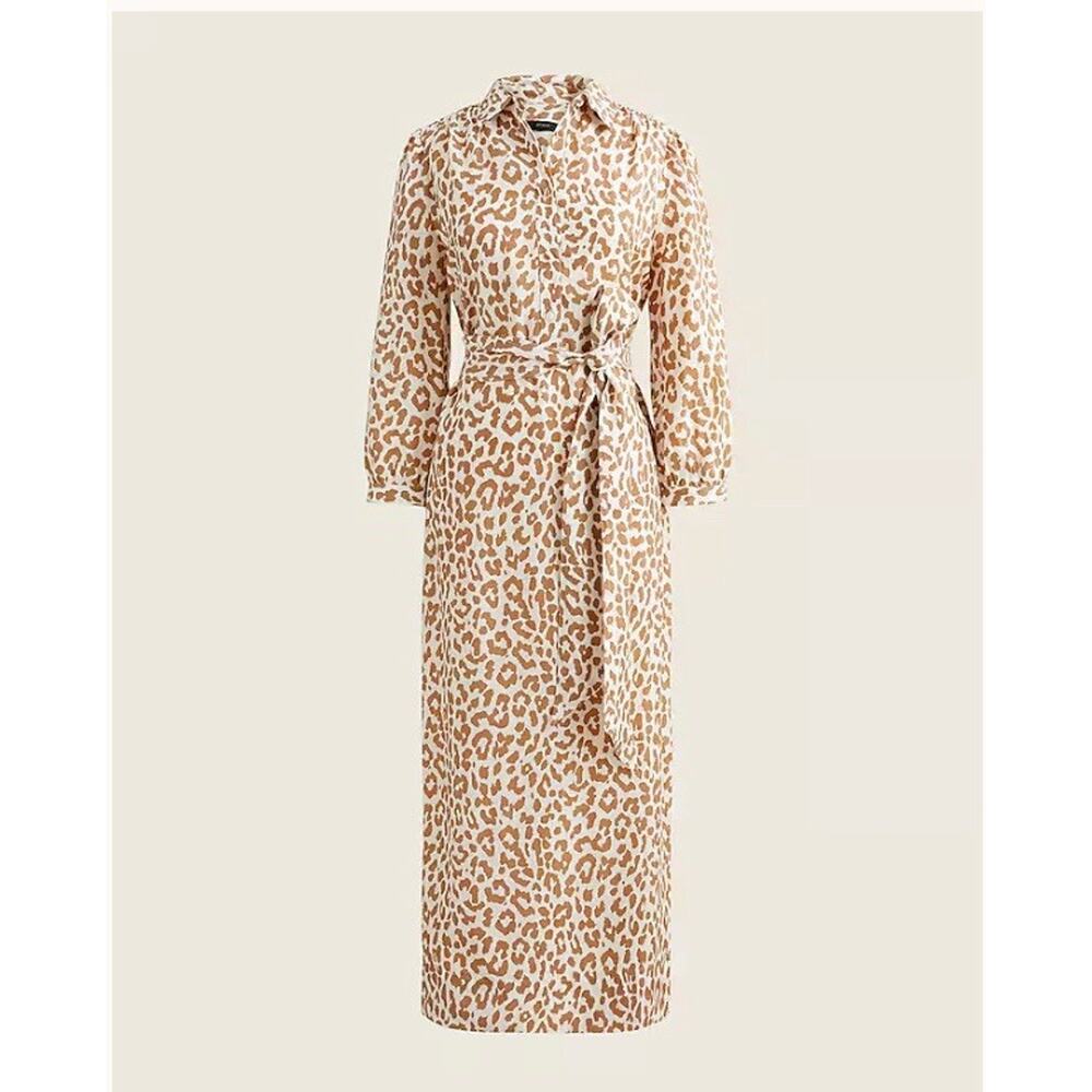J‎ Crew Leopard Print Shirt Dress Size 2 Cupro Button Mob Wife Minimalist Career